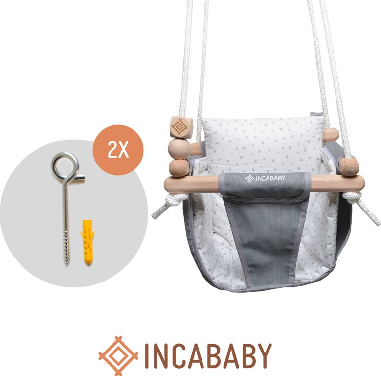 INCABABY Houpačka Junior Swing Grey Stars + hák do houpačky 2ks - obrázek 1