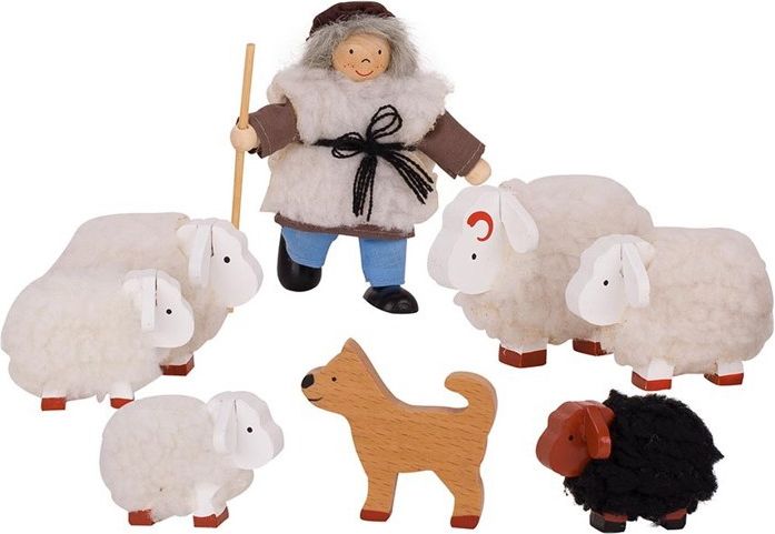 Panenky do domečku - Bača s ovečkami, 8ks (Goki) - obrázek 1