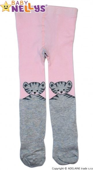 Baby Nellys Bavlněné punčocháče Baby Nellys ®  - KOČIČKA sv.růžová/sv. šedá 62-74 (3-9m) - obrázek 1