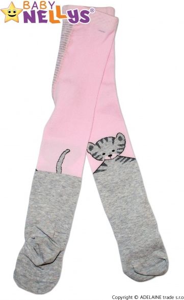 Baby Nellys Bavlněné punčocháče Baby Nellys ®  - KOČIČKA sv.růžová/sv. šedá 62-74 (3-9m) - obrázek 2