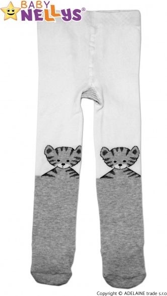 Baby Nellys Bavlněné punčocháče Baby Nellys ®  - Kočička šedá/bílá, vel. 92/98 92-98 (18-36m) - obrázek 1
