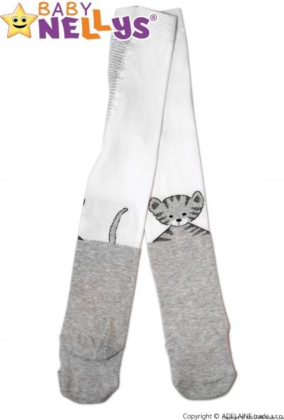 Baby Nellys Bavlněné punčocháče Baby Nellys ®  - Kočička šedá/bílá, vel. 92/98 92-98 (18-36m) - obrázek 2