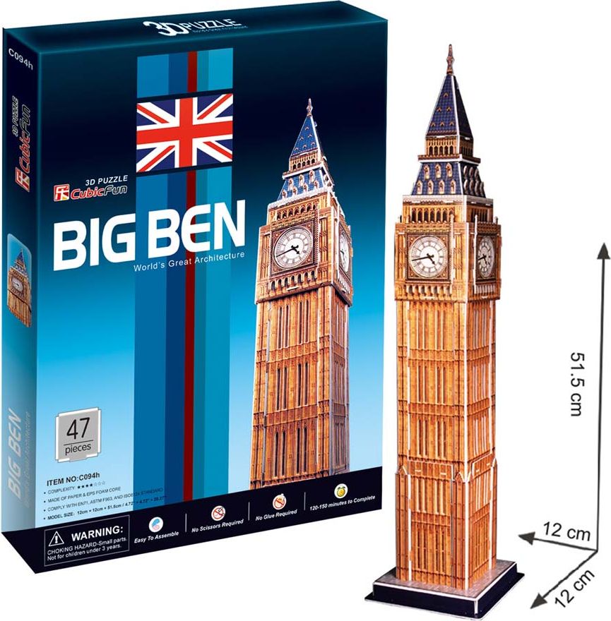 CubicFun 3D puzzle Big Ben střední Londýn 47 dílků - obrázek 1