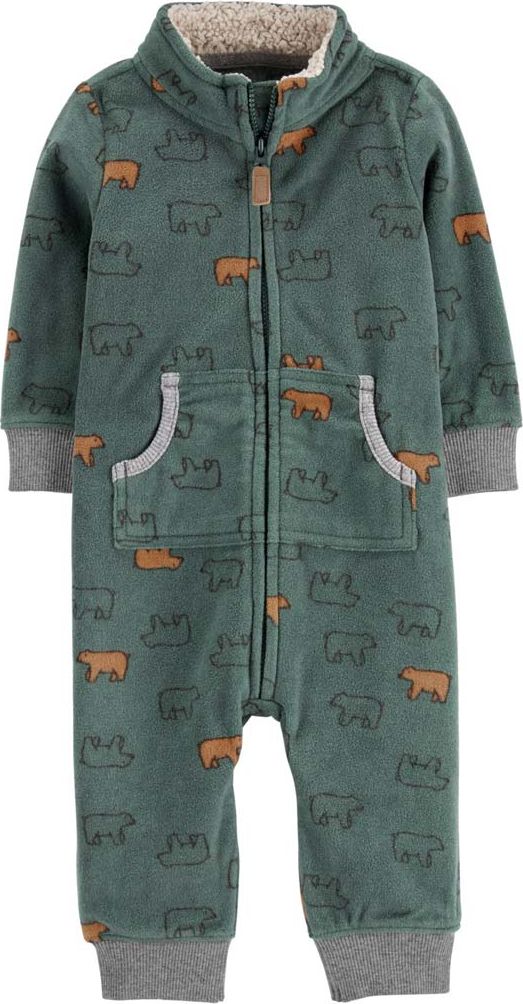 CARTER'S Overal na zip fleece přechodný Green Bears chlapec NB - obrázek 1