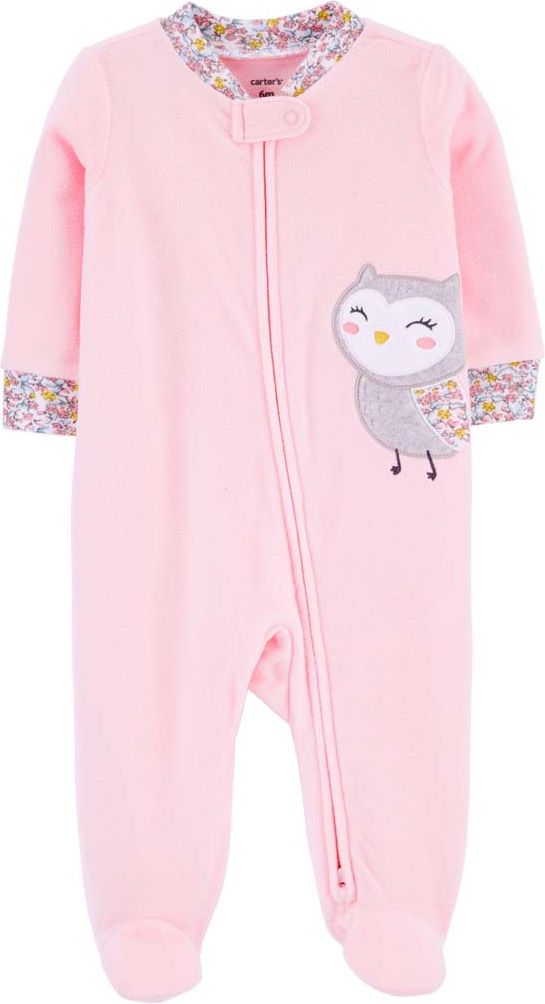 CARTER'S Overal na zip fleece Sleep & Play Pink Owl dívka NB - obrázek 1