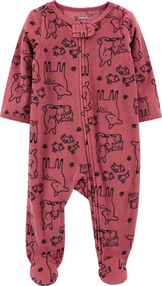 CARTER'S Overal na zip fleece Sleep & Play Pink Deer dívka NB - obrázek 1