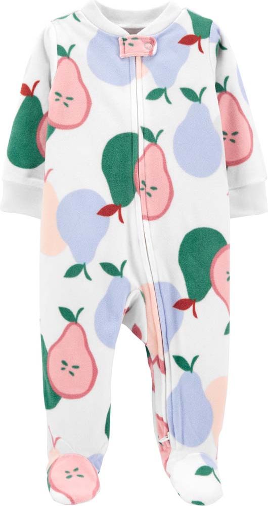 CARTER'S Overal na zip fleece Sleep & Play White Pears dívka NB - obrázek 1
