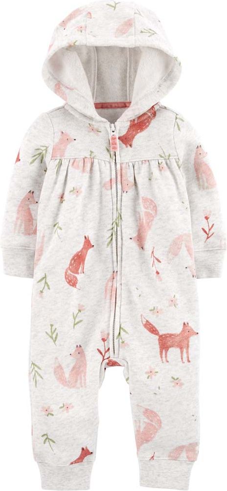 CARTER'S Overal na zip fleece přechodný Grey Foxes dívka NB - obrázek 1
