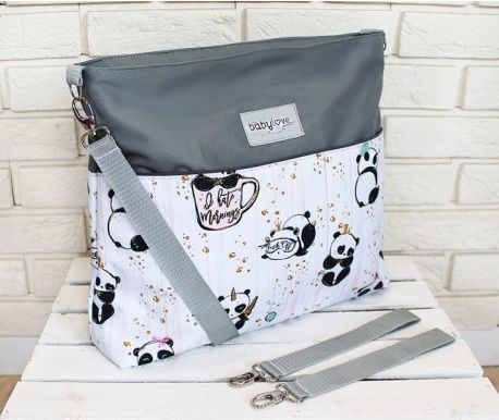 Stylová taška na kočárek Baby Nellys Hand Made - Panda - šedá, Ce19 - obrázek 1