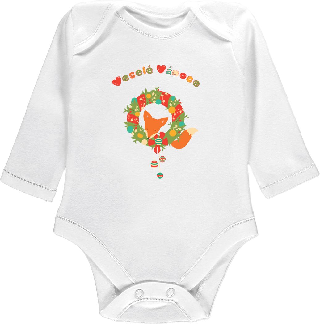 Kojenecké body Ellie Bee, krátký nebo dlouhý rukáv, barva bílá, motiv "Veselé Vánoce" Velikost: 0 - 3 měsíce (56 - 62cm), Rukáv: dlouhý - obrázek 1