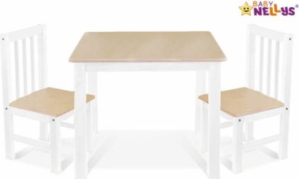 BABY NELLYS Dětský nábytek - 3 ks, stůl s židličkami - přírodní ll., bílá, A/03 - obrázek 1