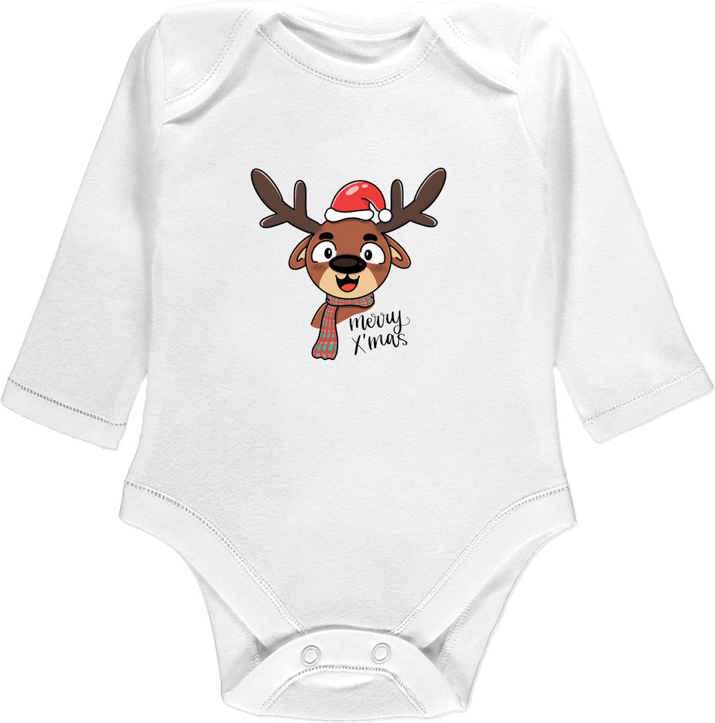 Kojenecké body Ellie Bee, krátký nebo dlouhý rukáv, barva bílá, motiv "Merry X'mas" Velikost: 0 - 3 měsíce (56 - 62cm), Rukáv: dlouhý - obrázek 1