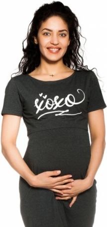 Be MaaMaa Těhotenská, kojící noční košile Xoxo - grafitová, Velikosti těh. moda S/M - obrázek 1