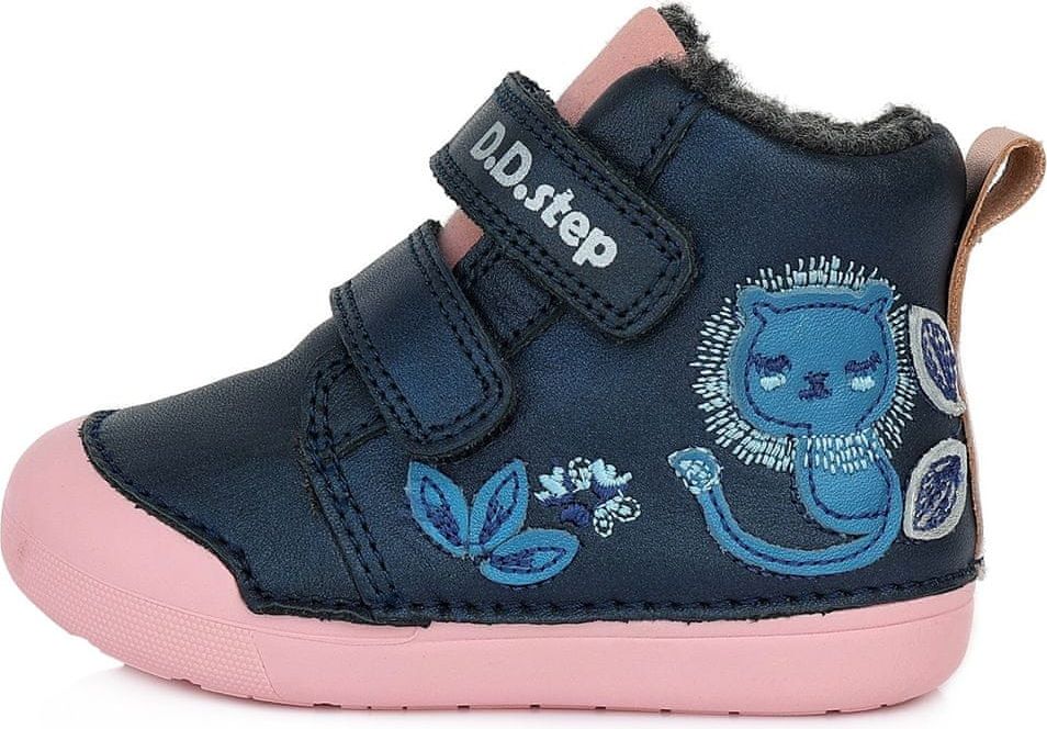 D-D-step dívčí zimní kožená kotníčková obuv W066-653 20 tmavě modrá - obrázek 1