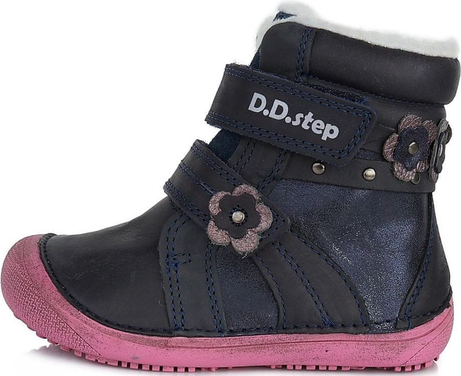 D-D-step dívčí zimní barefoot kožená kotníčková obuv W063-580 tmavě modrá 31 - obrázek 1
