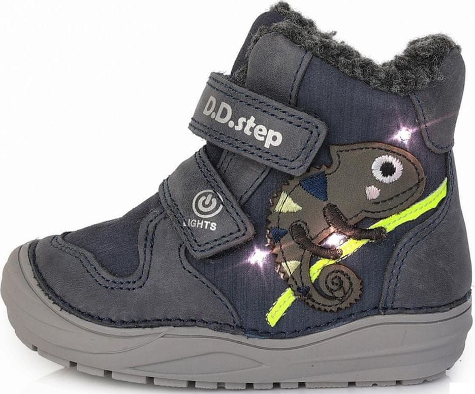 D-D-step chlapecká svítící kožená zimní kotníčková obuv W071-180 tmavě modrá 26 - obrázek 1