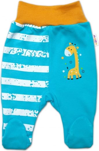 Baby Nellys Baby Nellys Bavlněné kojenecké polodupačky, Giraffe, tyrkysové, vel. 74 - obrázek 1