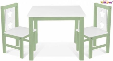 BABY NELLYS Dětský nábytek - 3 ks, stůl s židličkami - zelená, bílá, C/04 - obrázek 1