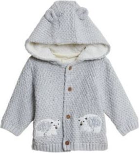 Marks & Spencer Kardigan s kapucí ze 100% bavlny a motivem ledního medvěda (0–3 roky) šedá jílová 0-3 měsíce - obrázek 1
