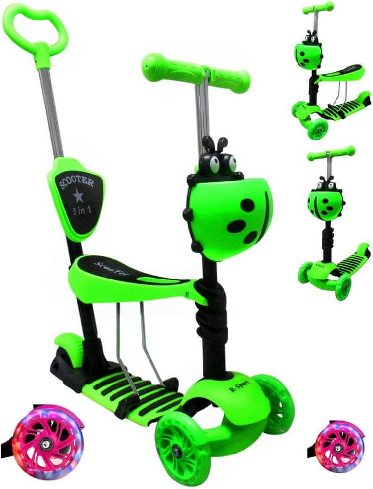 R-Sport Dětská třikolová koloběžka 5v1 s LED kolečky JR Zelená - obrázek 1