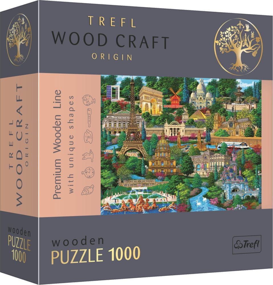 Trefl Wood Craft Origin puzzle Slavná místa Francie 1000 dílků - obrázek 1