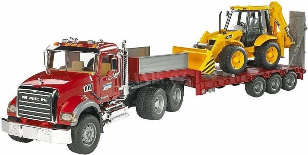 BRUDER 2813 Červený návěs s JCB MACK Granite - obrázek 1