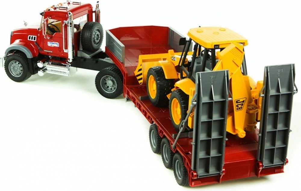 BRUDER 2813 Červený návěs s JCB MACK Granite - obrázek 2