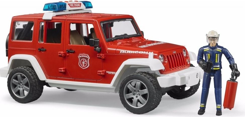 BRUDER 2528 Červený požární vůz Jeep Wrangler s figurkou hasiče - obrázek 1