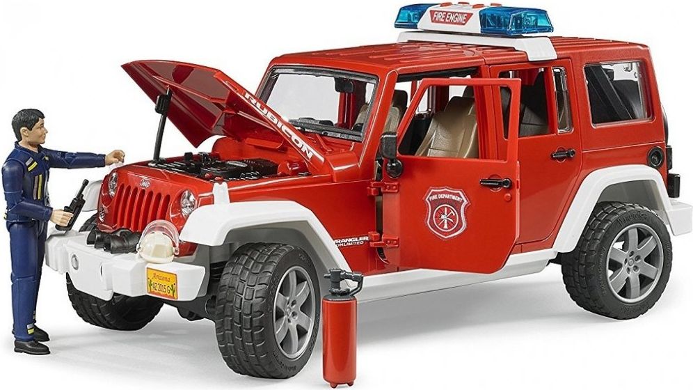 BRUDER 2528 Červený požární vůz Jeep Wrangler s figurkou hasiče - obrázek 2