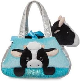 Aurora Plyšová kabelka modrá s kravičkou - Fancy Pals (20,5 cm) - obrázek 1