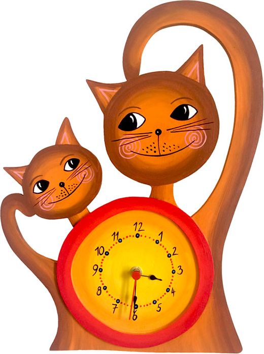 Nástěnné dřevěné Dětské hodiny Kočičky - obrázek 1