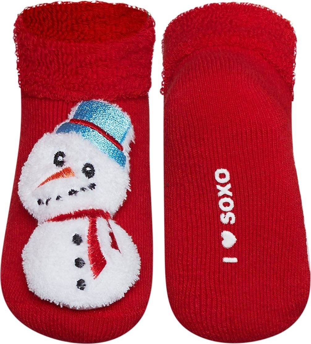 Ponožky s chrastítkem  SOXO, motiv sněhulák, červené Velikost: EU 11 - 14 (0 - 12 měsíců) - obrázek 1