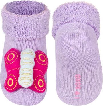 Ponožky s chrastítkem  SOXO, motiv motýlek, fialové Velikost: EU 11 - 14 (0 - 12 měsíců) - obrázek 1