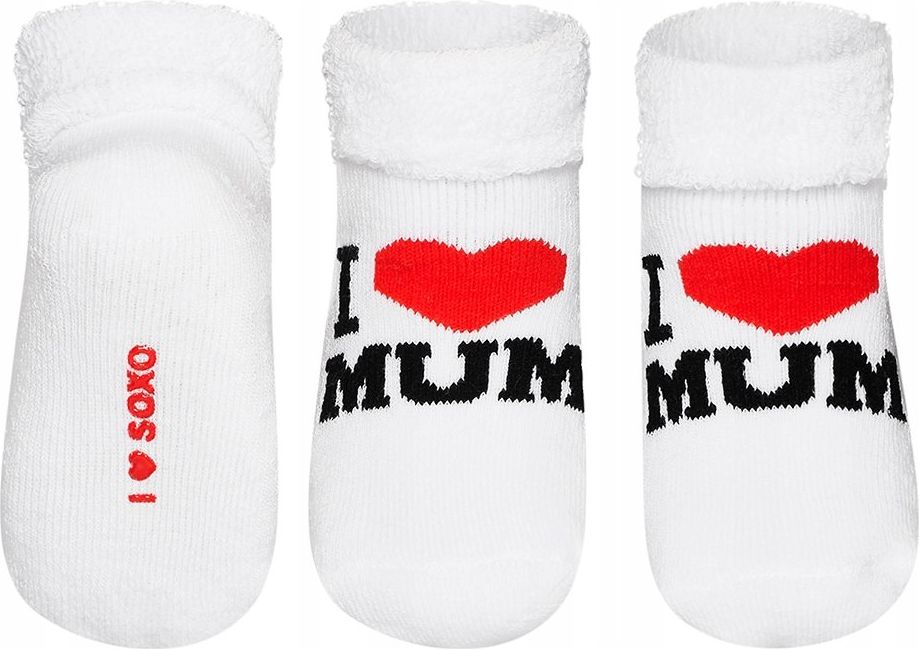Ponožky s nápisem  SOXO, bílé s nápisy I LOVE MUM Velikost: EU 11 - 14 (0 - 12 měsíců) - obrázek 1