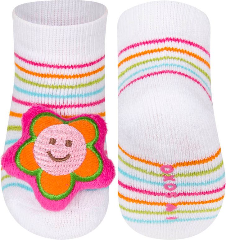 Ponožky s chrastítkem  SOXO, bílé, motiv kytička Velikost: 0 - 6 měsíců - obrázek 1