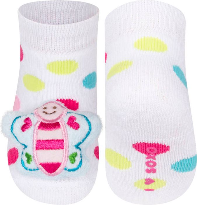 Ponožky s chrastítkem  SOXO, bílé, motiv motýlek Velikost: 0 - 6 měsíců - obrázek 1