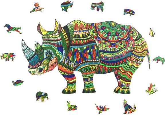 WOODBESTS  Dřevěné puzzle nosorožec 239 dílů - obrázek 1