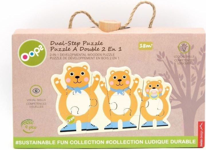 Oops Dřevěné oboustranné puzzle medvídci - obrázek 4