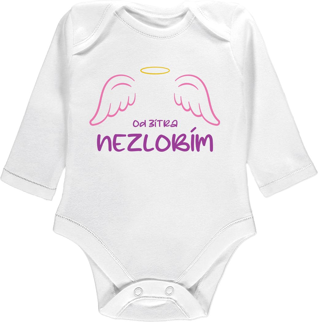 Kojenecké body Ellie Bee, krátký nebo dlouhý rukáv, barva bílá, motiv "Od zítra nezlobím" Velikost: 0 - 3 měsíce (56 - 62cm), Rukáv: krátky - obrázek 3