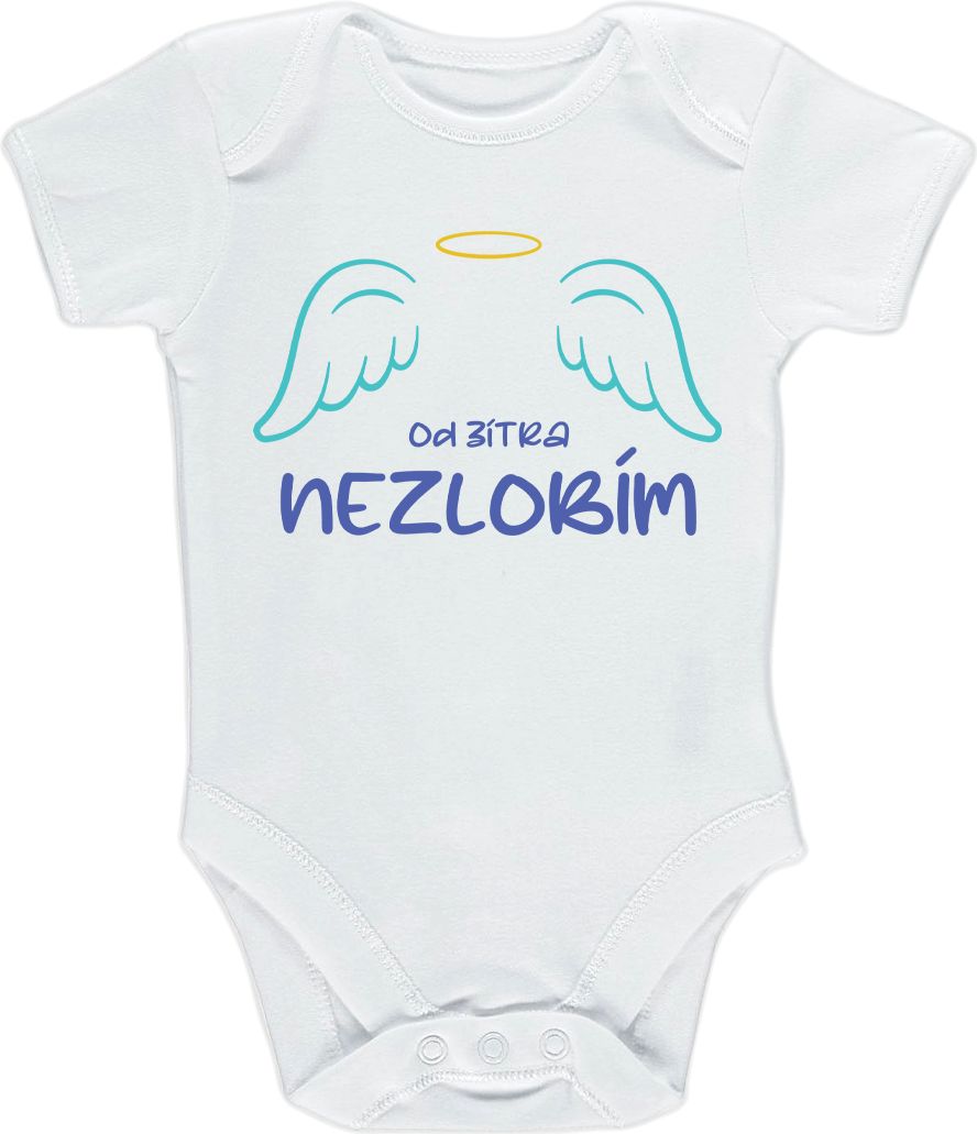 Kojenecké body Ellie Bee, krátký nebo dlouhý rukáv, barva bílá, motiv "Od zítra nezlobím" Velikost: 0 - 3 měsíce (56 - 62cm), Rukáv: dlouhý - obrázek 3
