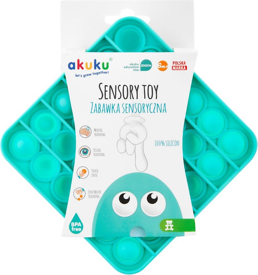 Akuku - Senzorická hračka Práskací bubliny Push Pop - čtverec zelený 46882 - obrázek 3