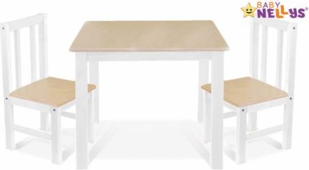 BABY NELLYS Dětský nábytek - 3 ks, stůl s židličkami - přírodní II. , bílá, D/03 - obrázek 1