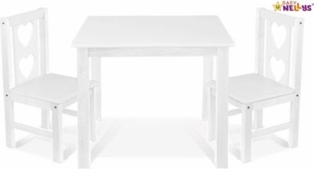 BABY NELLYS Dětský nábytek - 3 ks, stůl s židličkami - bílá, B/07 - obrázek 1
