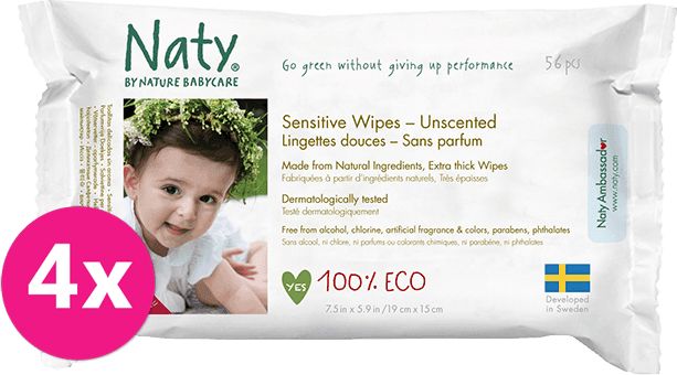 4x ECO BY NATY Sensitive 56 ks, bez vůně - vlhčené ubrousky - obrázek 1