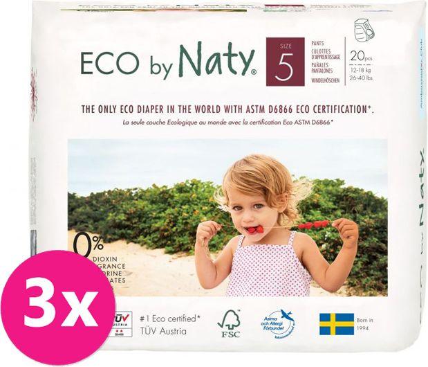 3x ECO BY NATY 5 Pants, 20 ks (12-18 kg) - kalhotkové pleny - obrázek 1