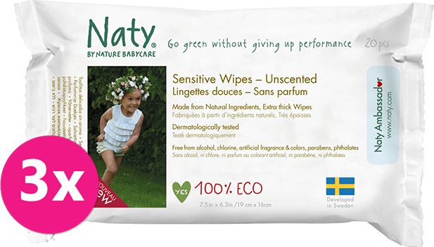 3x ECO BY NATY Ubrousky vlhčené cestovní neparfumované Sensitive Eco 20 ks - obrázek 1