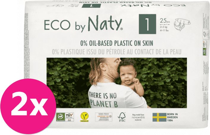 2x ECO BY NATY 1 Newborn, 25 ks (2-5 kg) - jednorázové pleny - obrázek 1