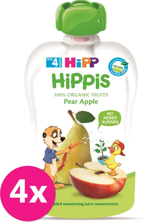 4x HiPP BIO Hippies Hruška-Jablko od uk. 4.-6. měsíce, 100 g - obrázek 1