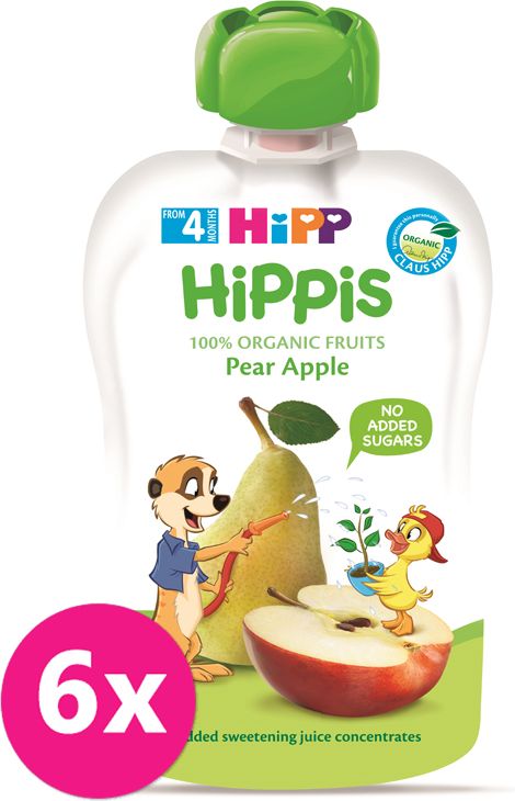 6x HiPP BIO Hippies Hruška-Jablko od uk. 4.-6. měsíce, 100 g - obrázek 1