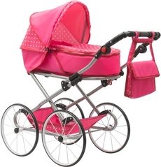 Kočárek pro panenky retro 2v1 - ANETKA puntíky růžový - NewBaby - obrázek 1